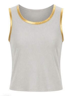 Women’s Gold-Trim Greige Tank Top